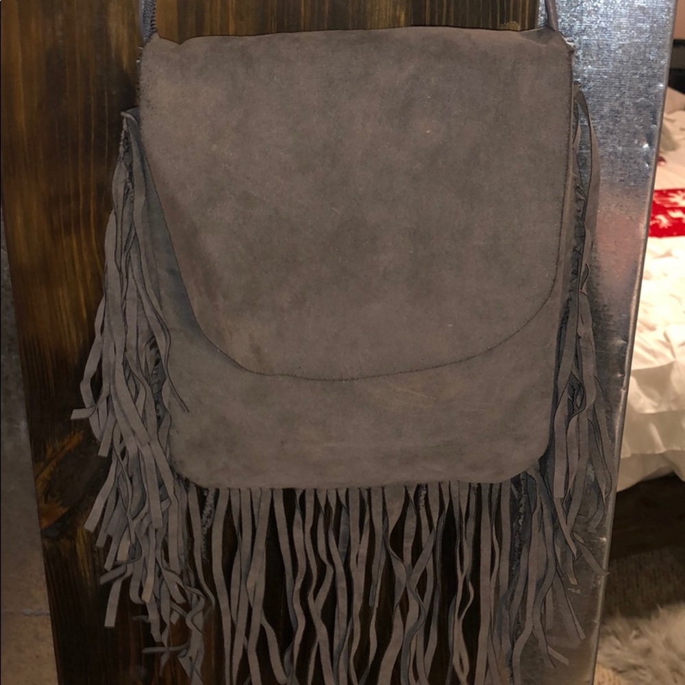 gray fringe purse